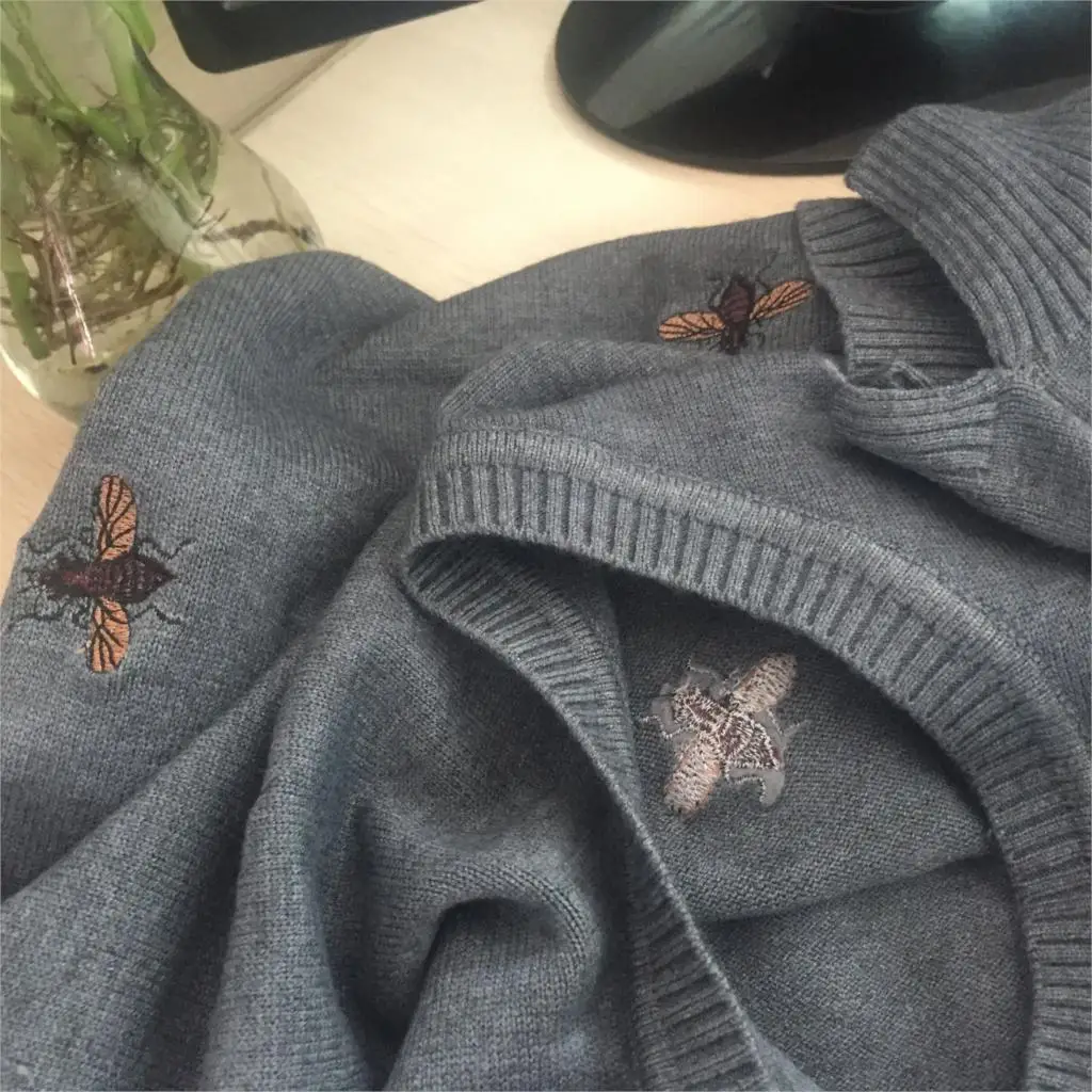 Warmsway 2019 Fall Winter Bee Embroidery Sweaters Plus Size 2XL Women Pullovers Oversized Knitted Tops female jumper C-153 | Женская