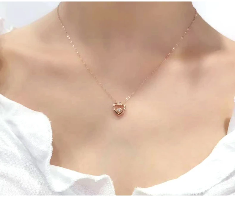 SA SILVERAGE ожерелья украшения из настоящего золота 18 K розовый золотой кулон в форме сердца ожерелья для женщин алмазная подвеска цепочка Подвески Ожерелья
