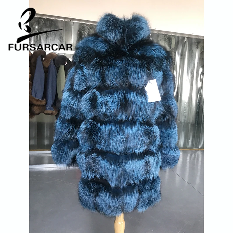 FURSARCAR натурального черно бурой лисы пальто с мехом женские Одежда высшего