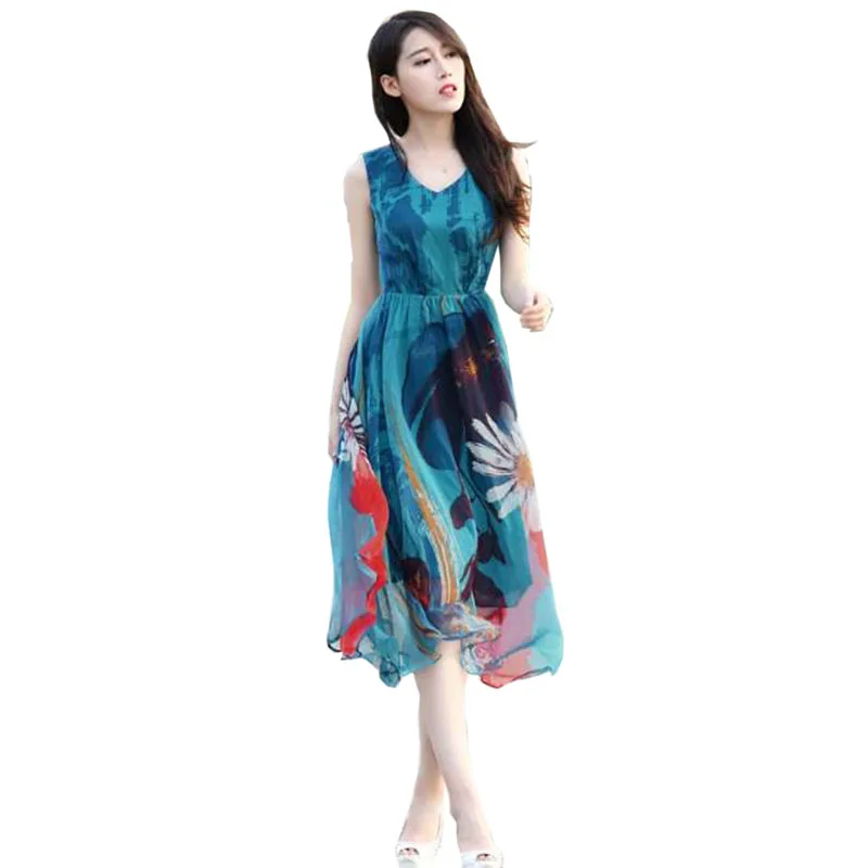 Летнее платье для женщин 2018 повседневное богемное шифоновое пляжное Элегантное