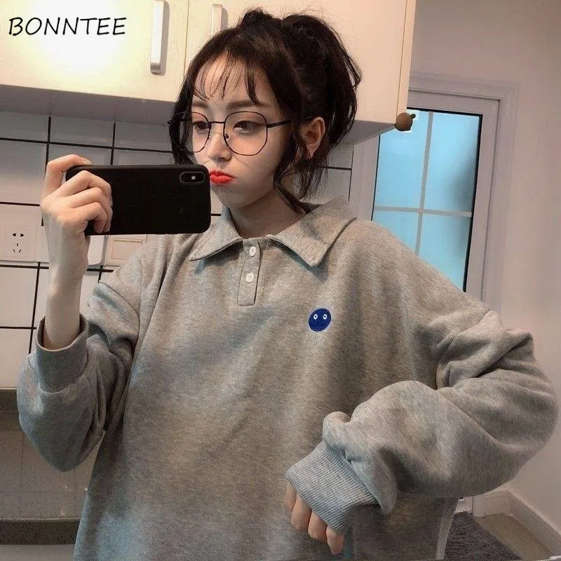 Женские толстовки Весна Осень Зима трендовая простая вышивка Kawaii Ulzzang однотонный консервативный Стиль Женская одежда шикарная свободная мягкая