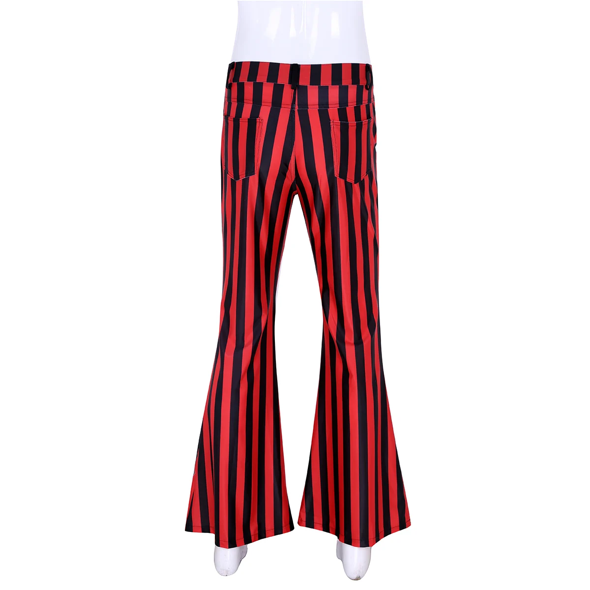 Adult Men Vintage Striped Long Pants Male Retro Mid Waist Elastic Flares Trousers Homme Party Stage Dance Costume Club Clothing