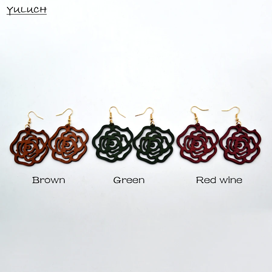 Парные серьги в новом дизайне с Африканским деревянным цветком розы Новое