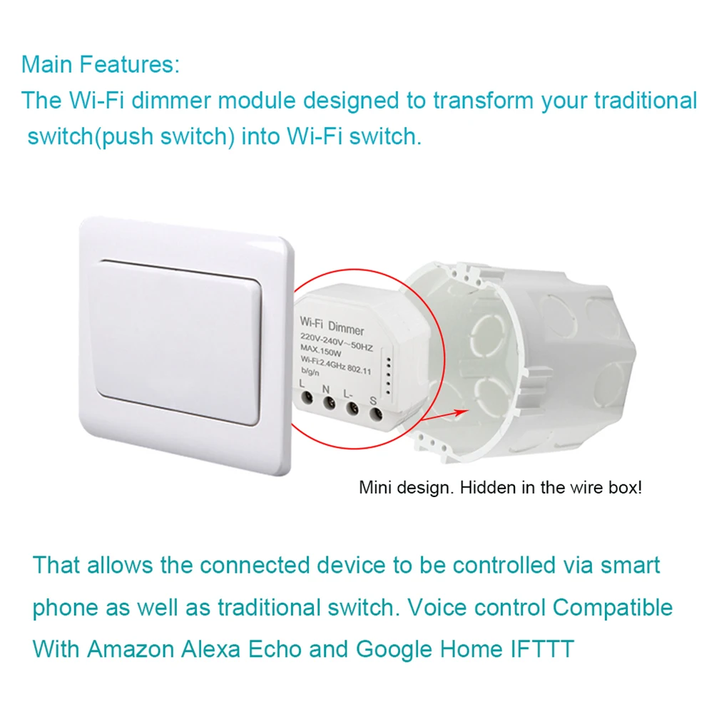 150W 220V-240V Timer Home Remote Control Wireless Switch WIFI Dimmer Electronic Voice Module Automatic DIY Smart LED Light | Освещение
