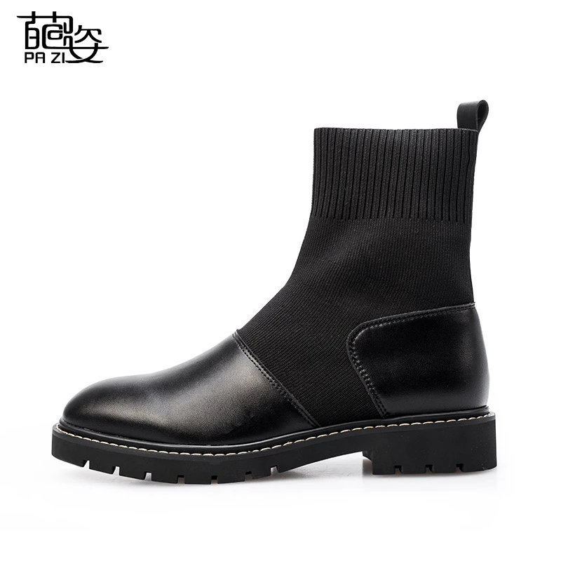 Shoes Women Sock Ankle Boots Stretch Knitting Female Flat Heels Round Toe Fabric Ladies | Обувь