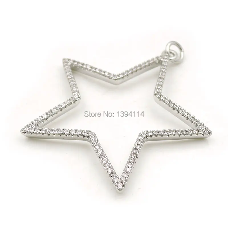 40*40*3 мм Micro Pave Clear CZ полые украшения в виде звездочек подходят для изготовления DIY браслеты или ожерелья ювелирные изделия - Окраска металла: Silver