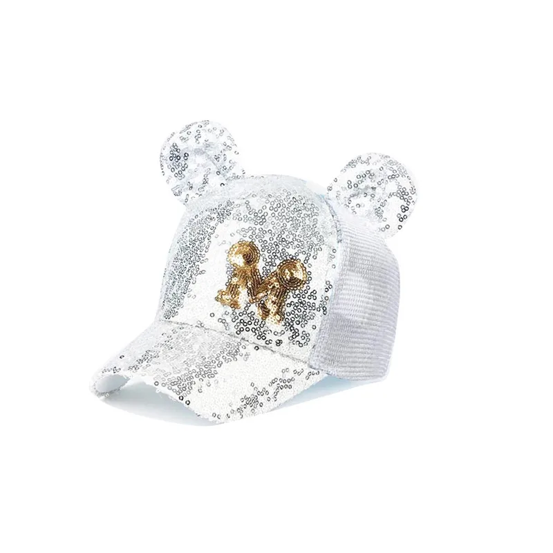 Silver Gray Горячие блестки ушные шапки Дети Snapback бейсбольная кепка с ушами смешные шляпы весна лето Хип Хоп мальчик шапки кепки s - Цвет: Silver Gray