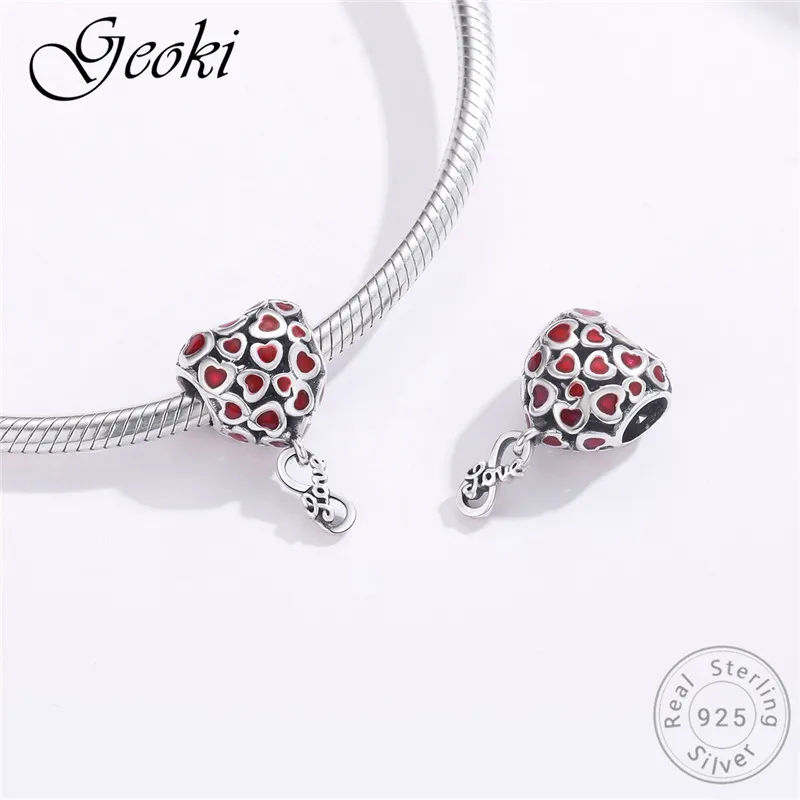 Geoki 925 Серебро Красное сердце Бесконечная любовь воздушный шар шармы fit Pandora браслет S925 оригинальные бусины в форме сердца