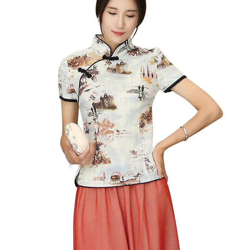 Шанхай история смесь льняной Китайский традиционный Топ Qipao рубашка для Женский Чонсам стильная рубашка китайская Блузка для дам - Цвет: 112 Yellow