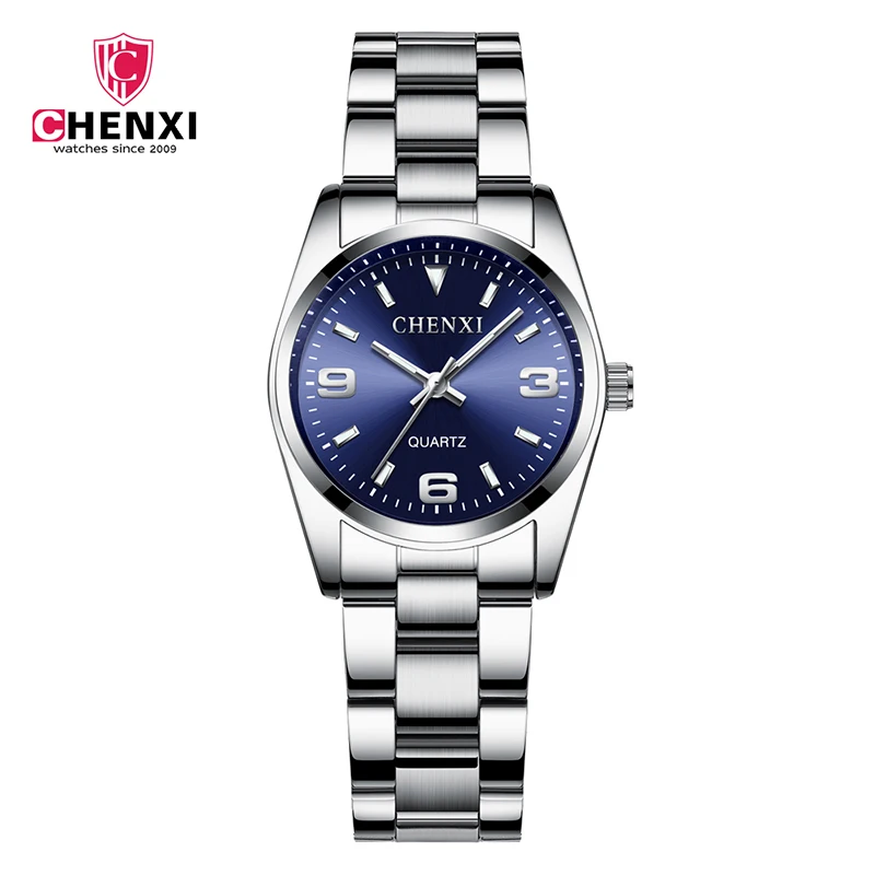 Blue Женские часы-браслет женские CHENXI кварцевые часы relogio feminino цифровые часы для девочек кожаные часы женские наручные водонепроницаемые - Цвет: Blue