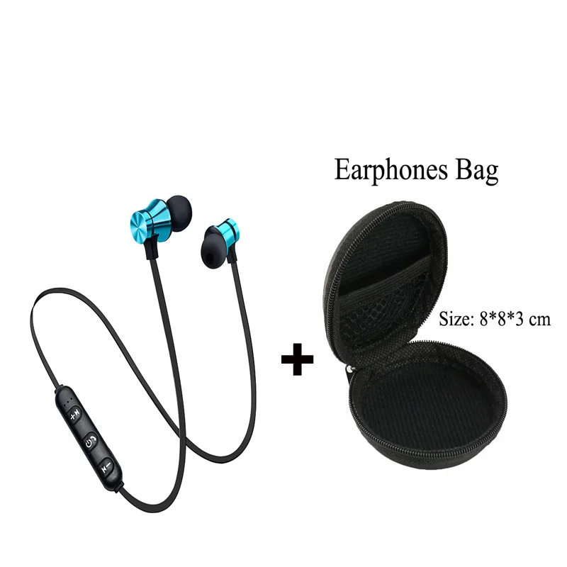 XT-11, магнитные беспроводные наушники, Bluetooth наушники, стерео, спортивные, водонепроницаемые, наушники, гарнитура с микрофоном для Xiaomi, для samsung - Цвет: Blue With Bag