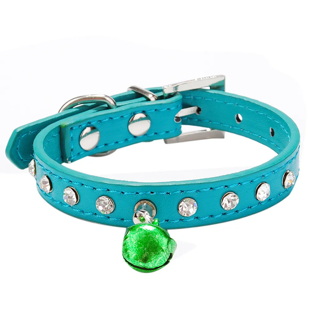 Кожаный ошейник для собак принцесса Bling Crystal с маленьким колье колокольчиками