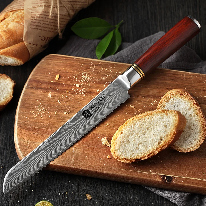 XINZUO 8 ''зубчатый нож из дамасской стали для резки хлеба, сыра, тостов, кухонный нож из нержавеющей стали с ручкой из палисандра, подарочная коробка