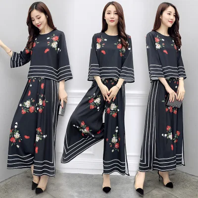 2019 Новый женский весенний комплект из двух предметов большой размер шифоновый