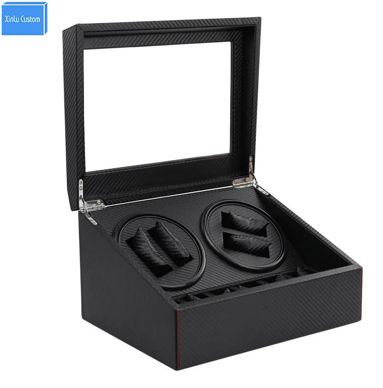 

Black Carbon Automatic watch winder box 4+6 drawer storage display watches slient motor box for watches mechanism cases box