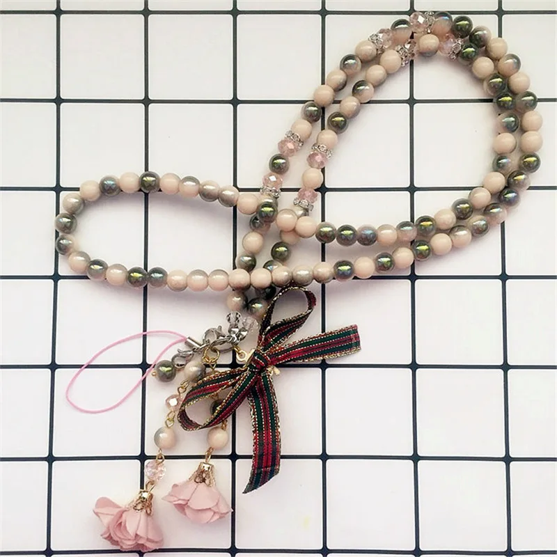 Pearl phone chain rhinestone tassel lanyard hanging neck rope removable mobile accessories female models long | Мобильные телефоны