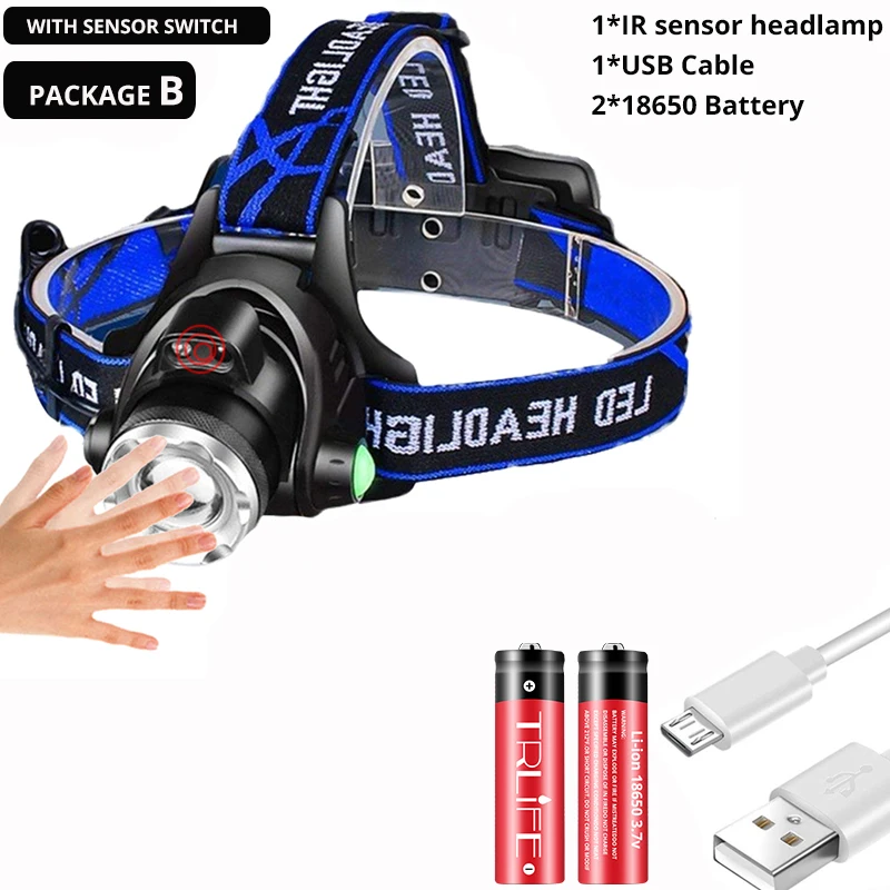 7000лм самый мощный ИК-датчик налобный фонарь T6/L2/V6 налобный фонарь USB Перезаряжаемый рыболовный фонарь с зумом водонепроницаемый Lanterna - Испускаемый цвет: Package B