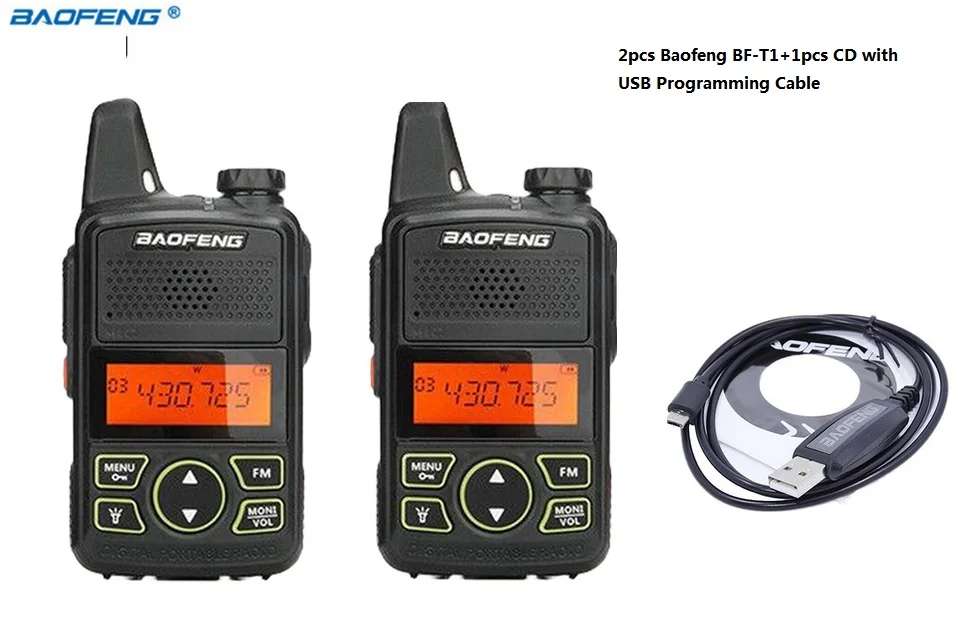

2pcs PPT BF-T1+1 CD withProgramming cable Portable radio MINI Walkie Talkie Dual Ham radio communicador two way radio baofeng T1