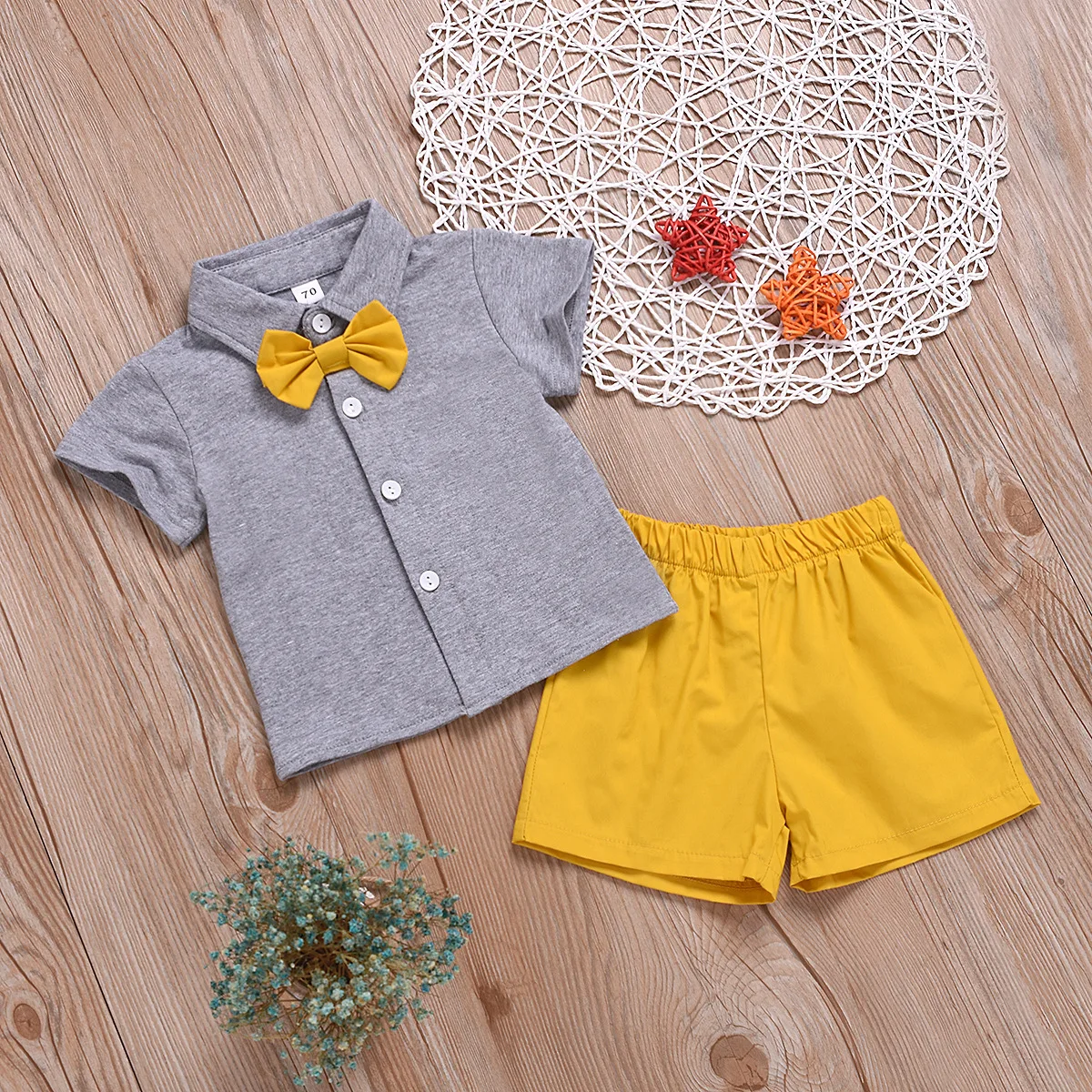Летняя одежда для новорожденных OKLADY костюм мальчиков с галстуком-бабочкой серый