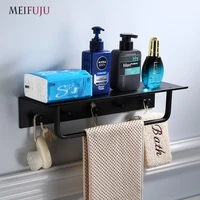 aluminum bathroom shelf black bathroom shelves rack with hooks single tier wall mounted multifunction corner shelf with bar