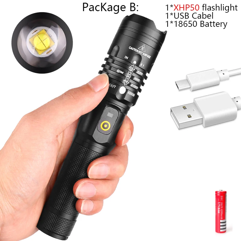 B 60000LM мощный светодиодный фонарик XHP50, фонарик с usb-зарядкой, светодиодный фонарь lanter, 1*18650 Аккумулятор для кемпинга, велосипедная лампа - Испускаемый цвет: B