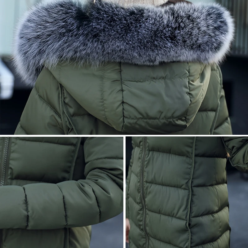 

High Quality Women Winter Jacket Big Fur Collar Hooded Long Warm Thicken Female Coat Long Parka Both Two Sides Can be wear parka