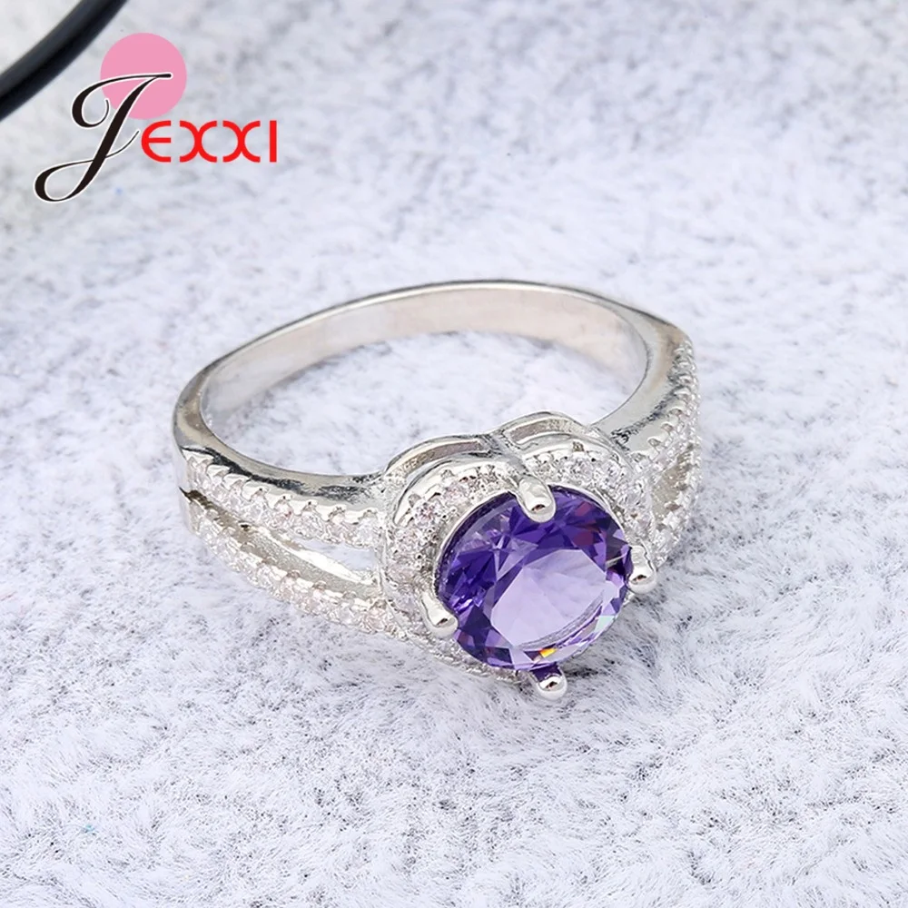 Блестящие фиолетовые круглые фианиты из стерлингового серебра 925 пробы Красивые