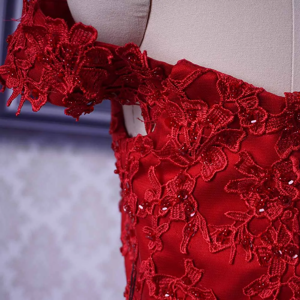 Красное/Бордовое платье Русалка с открытыми плечами для выпускного вечера