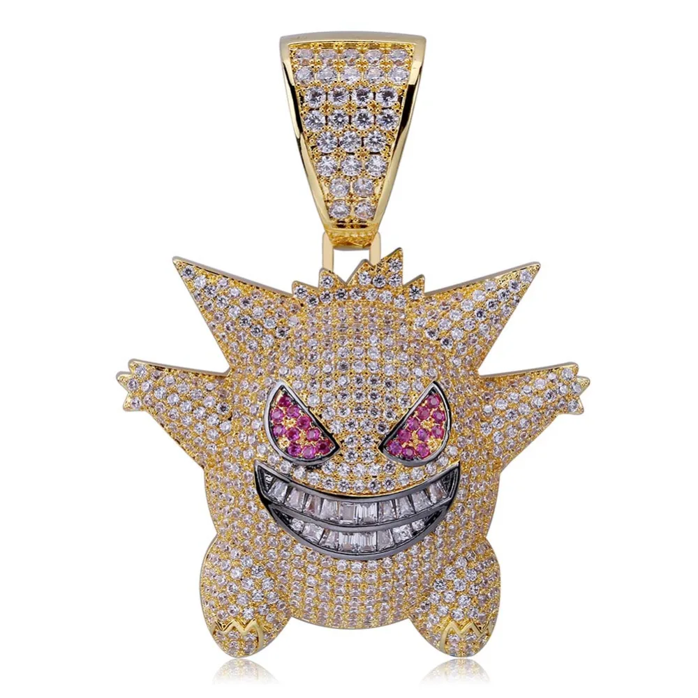 JINAO ювелирные изделия в стиле хип-хоп, ожерелье Gengar, Новое поступление, подвеска с покемоном, кубическим цирконием, медное ожерелье, цепочка со льдом, мужской подарок