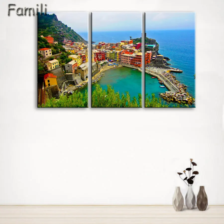 3pcs Italy Cinque Tere Home Decor Oil Painting on Canvas Wall Art Gift HD Print Waterproof Picture No Framed canvas paint | Дом и сад