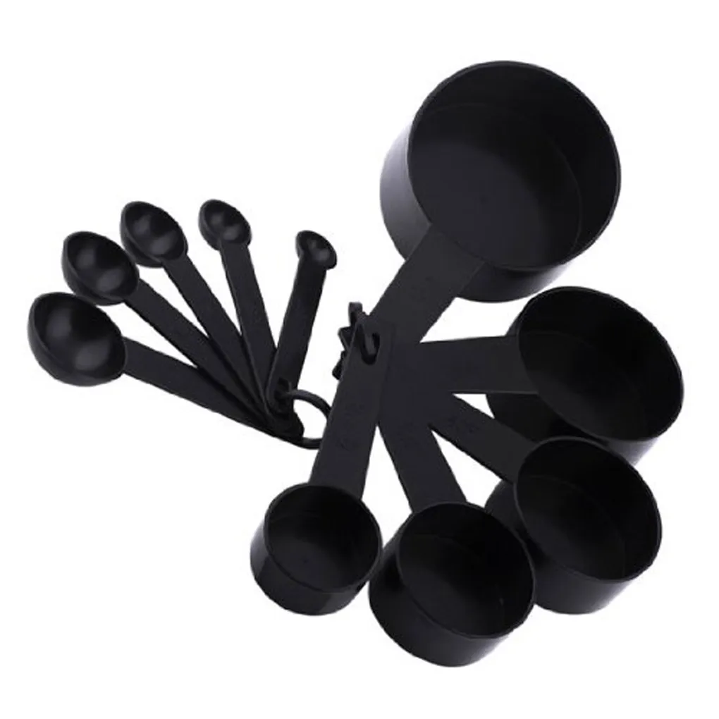 

10pcs Plastic Measuring Spoons Set Kitchen Measuring Cups Baking Cooking Kitchen Black Measuring Cups