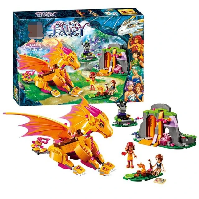446 шт. эльфы Огненный Дракон Лавовая пещера совместима с Lego Fairy 41175 строительные