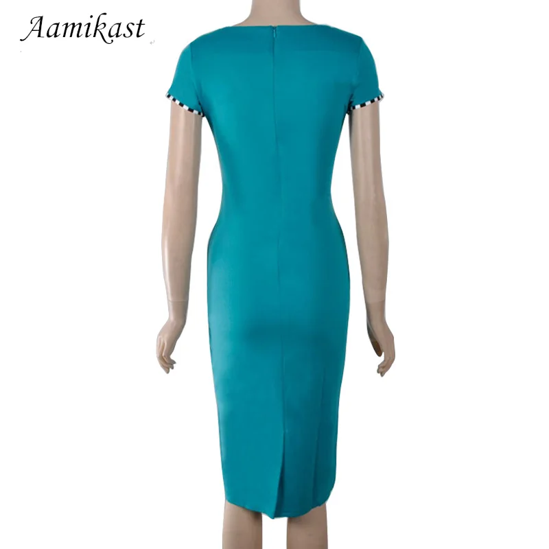 Женское платье-карандаш средней длины с V-образным вырезом и коротким рукавом |