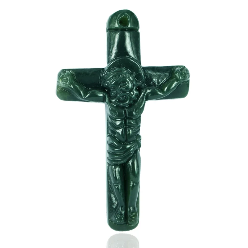 H Xinjiang Hotan stone cross Pendant Male and female models green necklace | Pendants