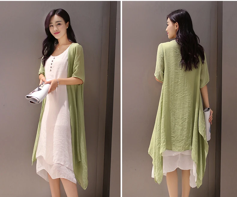 2018 осеннее женское льняное платье и куртки с открытой строчкой тонкие легкие