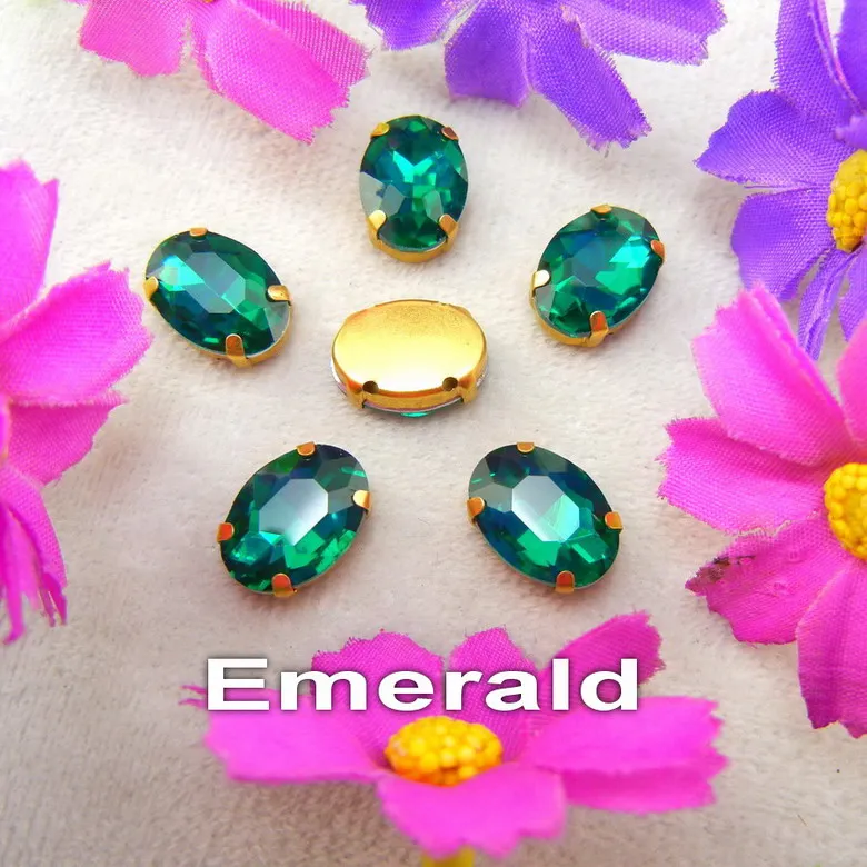 A3 Emerald Стеклянные кристаллы, золотые коготки, 7 размеров, различные цвета, Микс, овальная форма, пришитые стразы, бусины, одежда, обувь, аксессуары, сделай сам - Цвет: A3 Emerald
