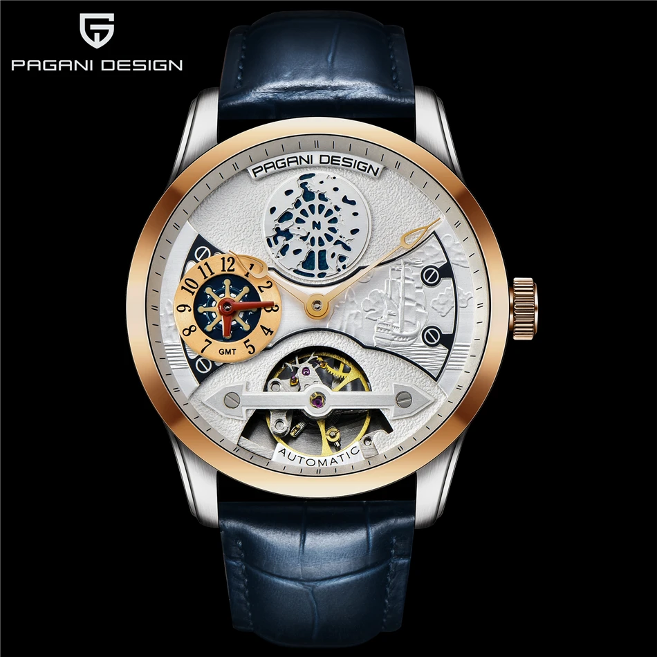 PAGANI Дизайн мужские часы лучший бренд класса люкс Tourbillon механические Водонепроницаемые кожаные каркасные часы с автоматическим подзаводом серии Voyager