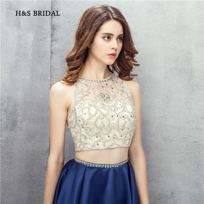 Женское коктейльное платье H & S темно синее из двух предметов с блестками и