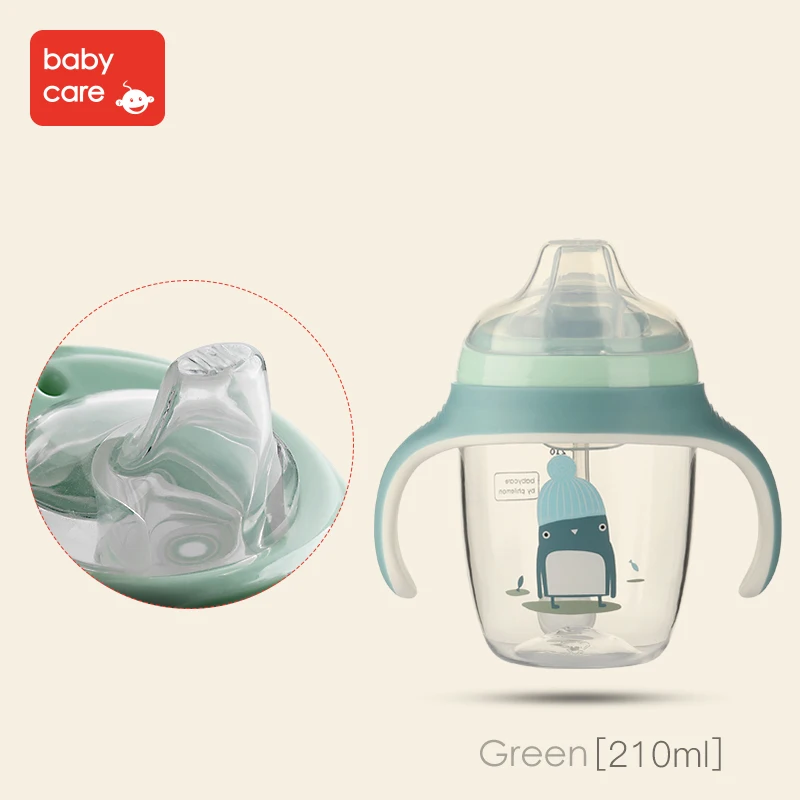 Green-210ml Милая детская соломенная бутылочка для воды, силиконовая бутылочка для кормления младенцев, стандартный гравитационный шар, откидная крышка, герметичная Тренировочная бутылочка Тритан - Цвет: Green-210ml