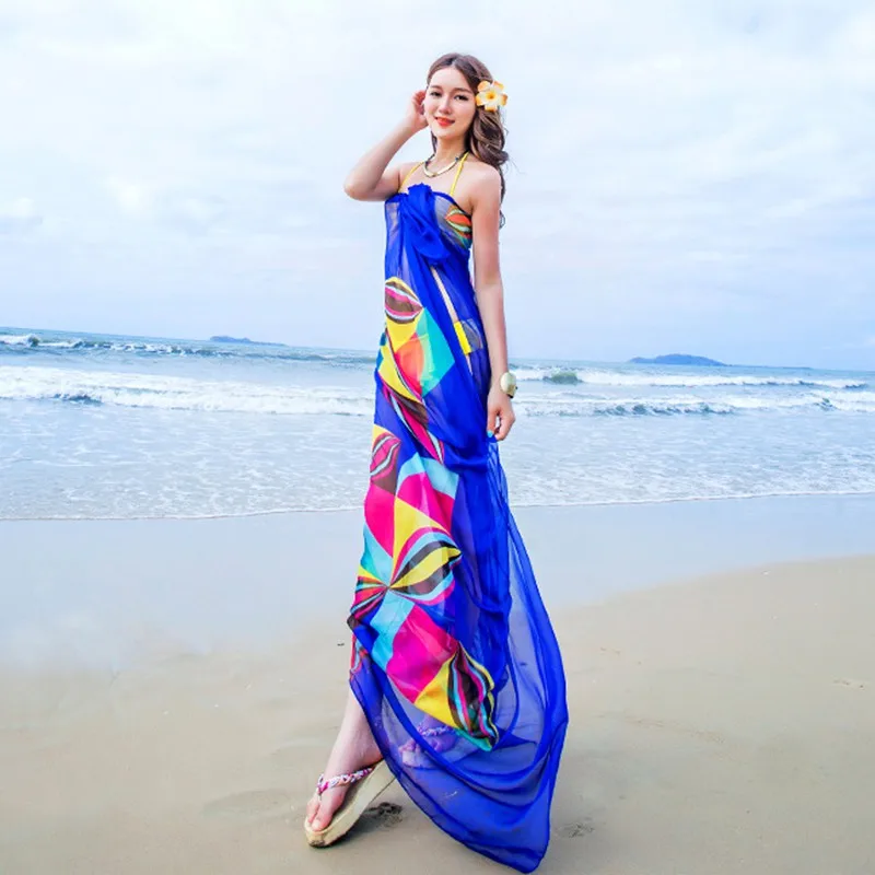 Женский шарф пляжный шифоновый с геометрическим рисунком | Женская одежда