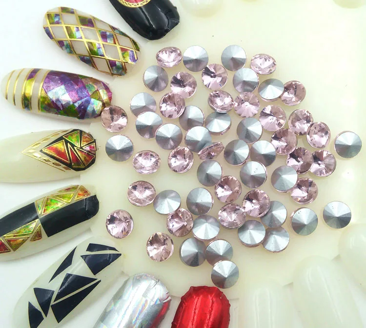 New 50pcs super shining sharp bottom sweet pink color top quality nail art glass rhinestone round/oval/square/drop/heart shape | Красота и
