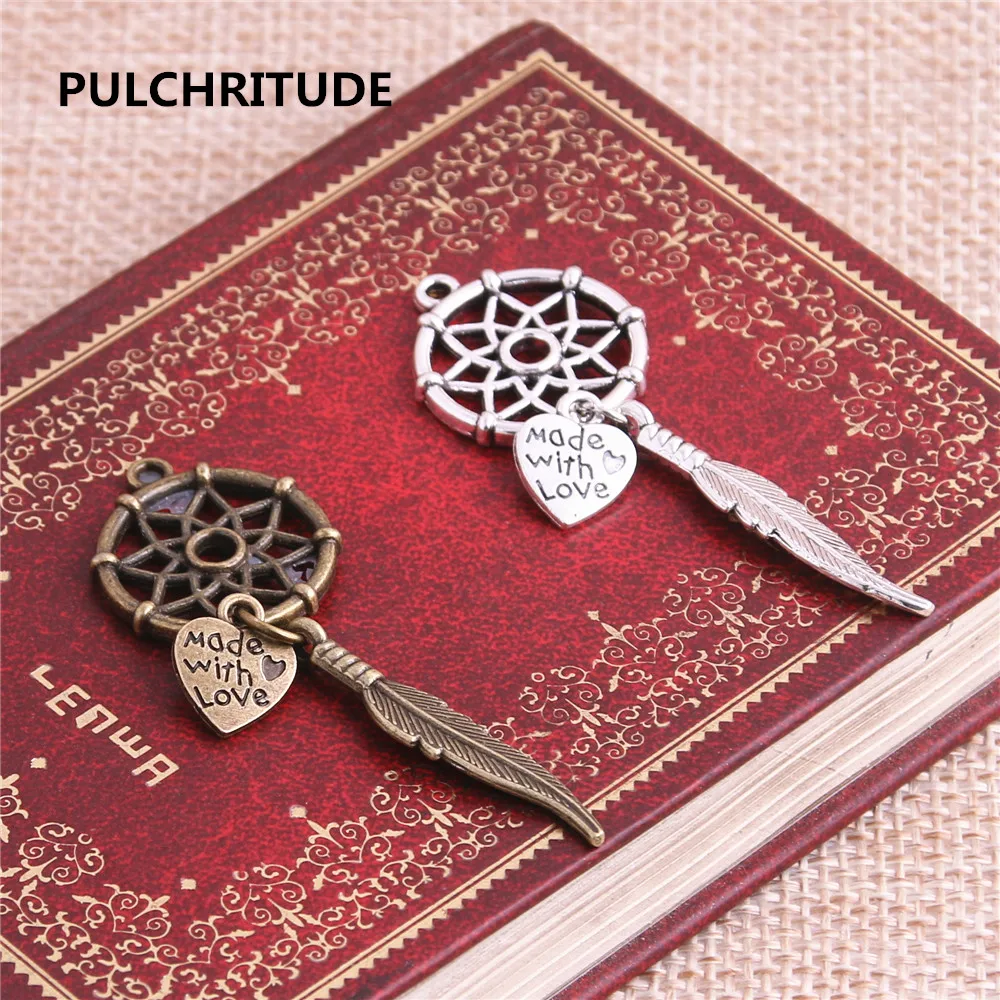 PULCHRITUDE 10 шт./лот Металл Античная бронза серебряное дерево перо синий кулон в виде