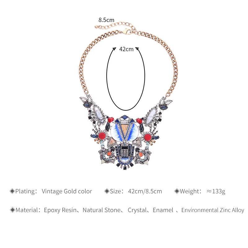 Женское винтажное ожерелье из натурального камня с разноцветной эмалью|collier