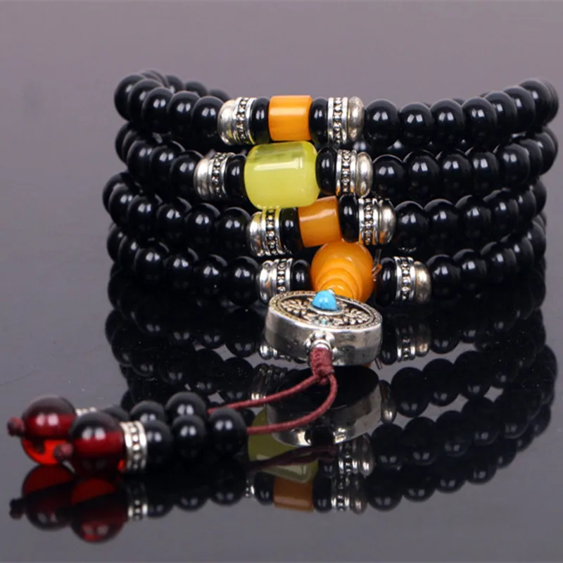 Мужской браслет Sennier из натурального черного камня 6 мм|prayer bracelet|bracelet bracelettibetan