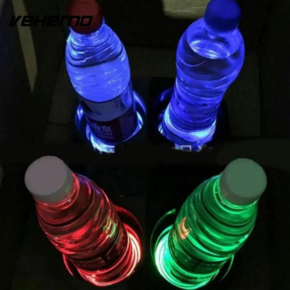 Vehemo 6.8cm Solar Powered Cup Holder Atmosphere Light Coaster Bottom Pad Universal Mat IP67 Waterproof Cover 7 Colors | Автомобили и