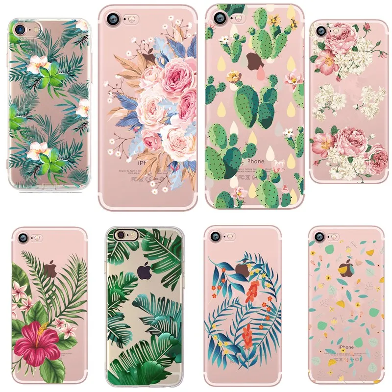 Прозрачный Роскошный мягкий чехол TPU для iphone 6 S 7 8 плюс Coque листьев Цветы Чехол 5 5S SE