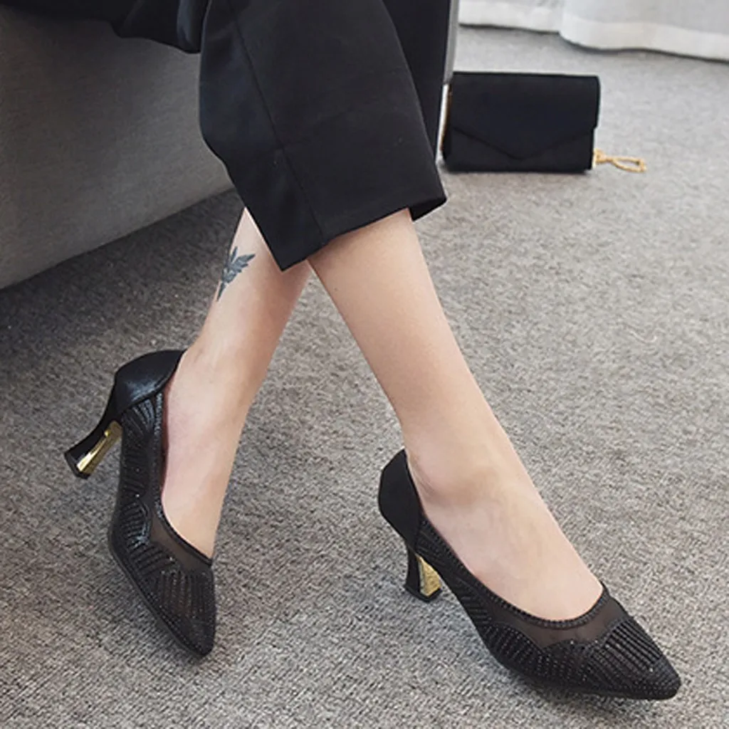 SAGACE/летние дышащие женские босоножки на квадратном каблуке с кристаллами