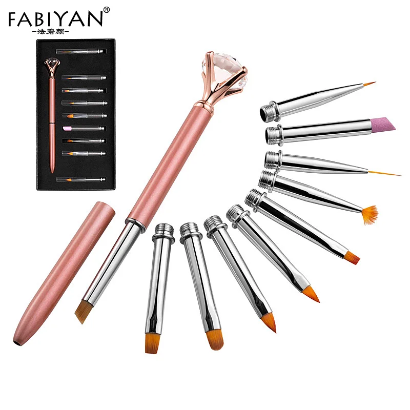 Rose Gold 10 шт./компл. кисть для ногтей металлическая Хрустальная Замена головок резьбы для удаления кутикулы плоская линия цветочный Рисунок Живопись Инструмент для маникюра - Цвет: Rose Gold