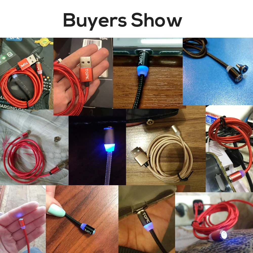 Магнитный кабель TOPK R Line2 1 м Micro USB type C светодиодный магнитный для зарядки iPhone X 8 7