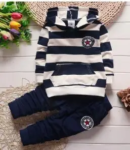 picture color BibiCola/детский комплект одежды для мальчиков, весенние толстовки с капюшоном для маленьких мальчиков топы в полоску+ штаны, спортивный костюм из 2 предметов детский спортивный костюм для малышей - Цвет: picture color
